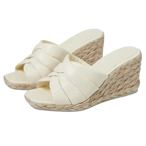 VINCE Gilian Woven Leather Espadrille Wedge Sandals White Womens Size 8M - Picture 1 of 5